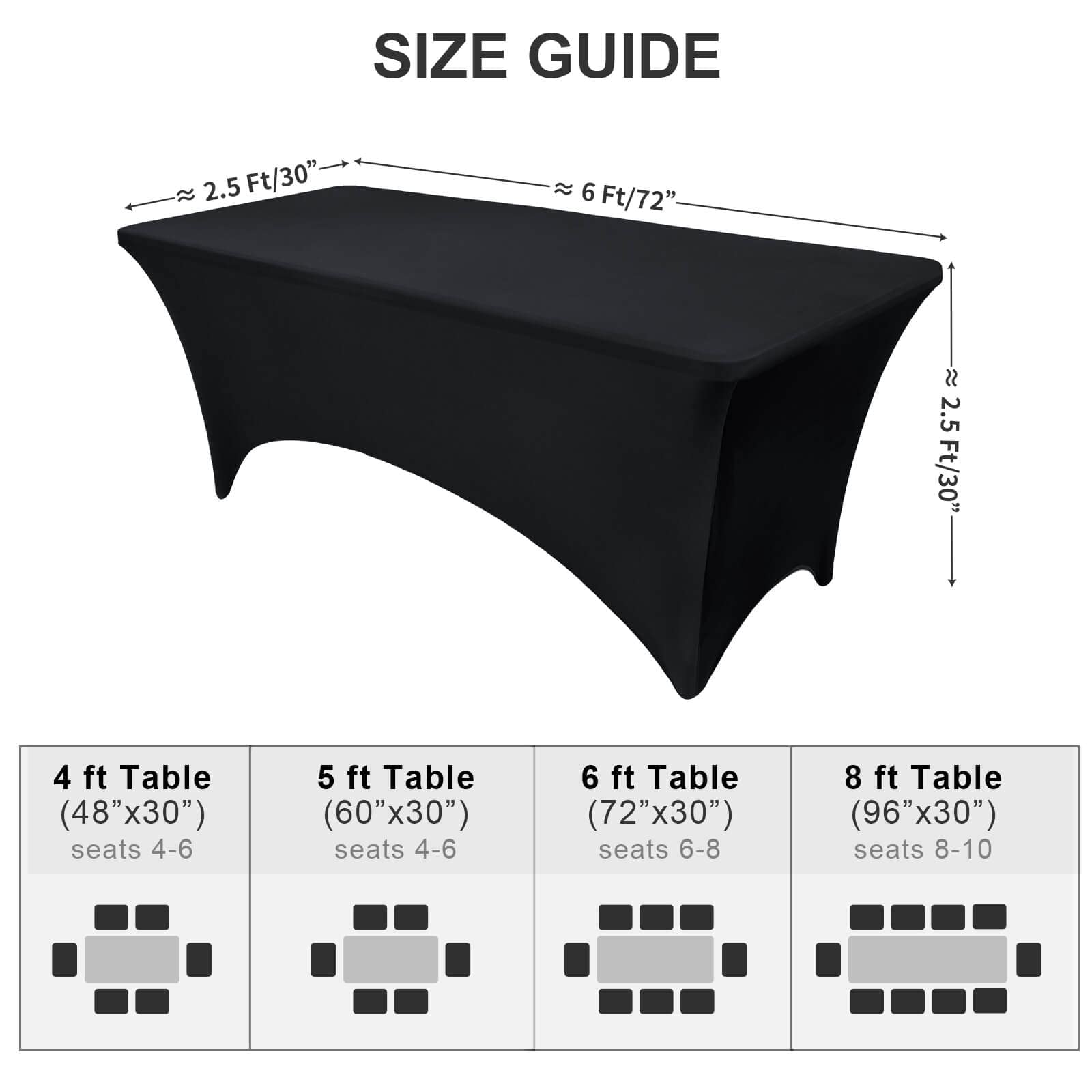 Mantel de licra para mesas de 4, 6 y 8 pies, mantel rectangular elástico  para mesa plegable